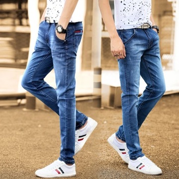 Men's Jeans Casual Pants Denim Elastic Slim Thin F