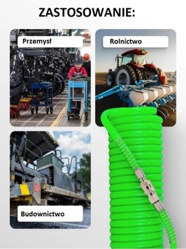 WĄŻ PRZEWÓD 8x12MM 15M SPIRALNY POLIURETANOWY PNEUMATYCZNY DO KOMPRESORA