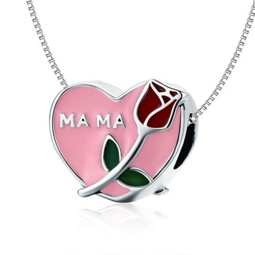 D989 Serce róża mama charms koralik beads srebro 9