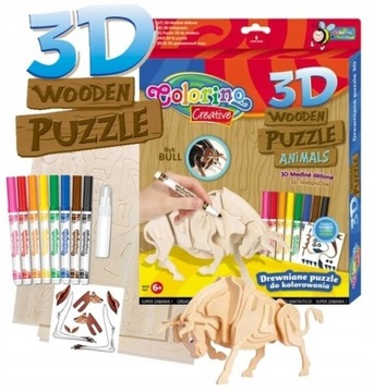 Puzzle drewniane 3D do kolorowania Byk