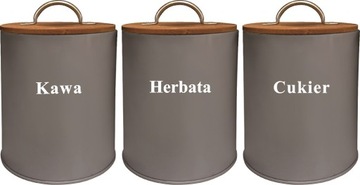 KOMPLET 3 POJEMNIKÓW POJEMNIKI KAWA CUKIER HERBATA