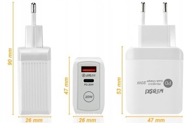 ZASILACZ SIECIOWY DO TELEFONU 20W 2 PORTY USB-C USB Z MOCNYM KABLEM 3W1
