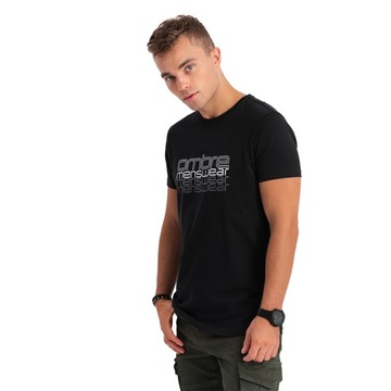 T-shirt męski bawełniany z nadrukiem czarny V3 OM-TSPT-0160 XL