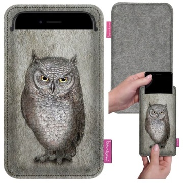 Etui pokrowiec futerał na telefon smartfon filc filcowe szare SOWA 17,5 cm