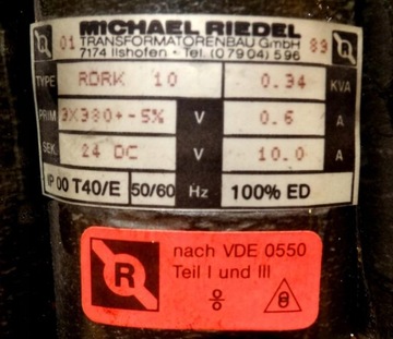 Трансформатор РДРК 10 Михаэль Ридель 3х380 DC 24В