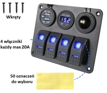 ПАНЕЛЬ РАСПРЕДЕЛИТЕЛЬНОЙ ПЛАТЫ 12 В 24 В 2x USB ВЫКЛЮЧАТЕЛИ ПРИкуривателя ВОЛЬТМЕТР