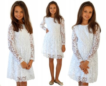 Стелла кружевное ПЛАТЬЕ БЕЛОЕ причастие 146 КД933