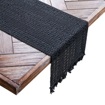 BIEŻNIK NA STÓŁ MEREŻKA CZARNY OZDOBNY 30X140CM