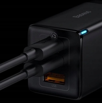ЗАРЯДНОЕ УСТРОЙСТВО BASEUS GAN3 PRO 2XUSB C 1XUSB 65 Вт PD3.0 QC4.0 AFC ЧЕРНЫЙ КАБЕЛЬ C-C