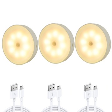 3x BEZPRZEWODOWA LAMPKA NOCNA LAMPA LED USB Z CZUJNIKIEM RUCHU + MAGNES