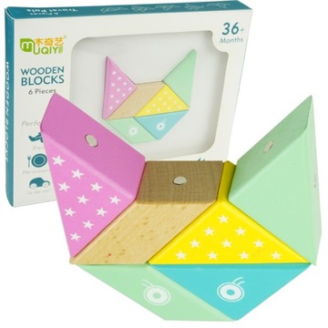 Drewniana układanka origami klocki magnes KOT