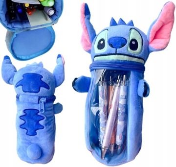 Пенал Косметичка Stitch плюшевая Сумка Мишка Тедди синие школьные родинки