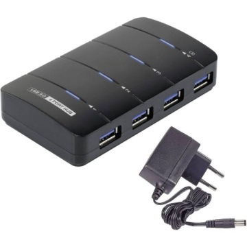 Концентратор USB 3.0, Renkforce, 4 x USB 3.0, Черный