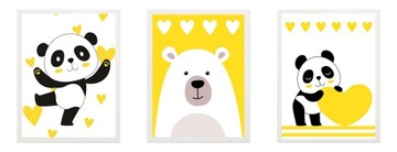 ZESTAW 3x OBRAZEK plakat A3 miś PANDA na prezent