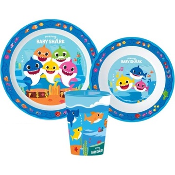 BABY SHARK Zestaw Obiadowy Talerz Miska Kubek bez BPA