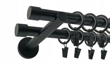 KARNISZ PODWÓJNY Metal 19+19mm CZARNY 180cm LUNA