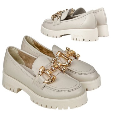 Buty Mokasyny Damskie Skórzane Półbuty CheBello 37 z Kamieniami 4369