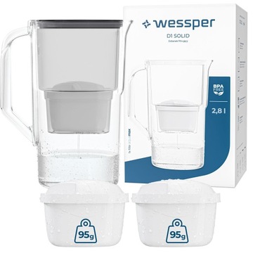 Dzbanek filtrujący wodę Wessper D1 SOLID 2,8l czarny + Wkład aquamax 3szt.