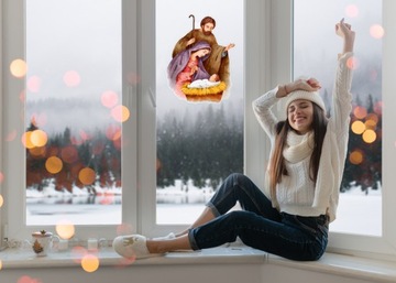 РОЖДЕСТВЕНСКАЯ наклейка на окно, вертеп, РОЖДЕСТВО 03