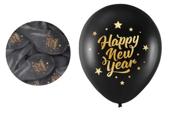 Balony czarne na Sylwestra nadrukiem Happy New Year złote zestaw Dekoracje