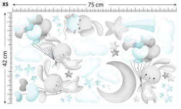 ЗАЙЧИКИ ШАРЫ Наклейки на стену 75х42 см SDB13XS