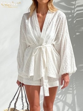 Clacive Fashion Long Sleeve Robes Top Two Piece Se