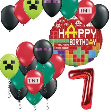 BALONY zestaw na urodziny 7 LAT PIKSELE TNT