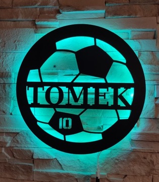 Lampka nocna LED PIŁKARZ Imię + numer Piłka Nożna LED pilot wielokolorowy
