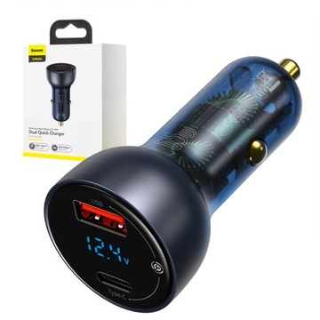 BASEUS SZYBKA ŁADOWARKA SAMOCHODOWA USB / USB-C 65W 5A LCD MOCNY ZASILACZ