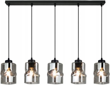 LAMPA CZARNA WISZĄCA ŻYRANDOL LISTWA 5 SZKLANE KLOSZE SUFITOWA AURA GRAFIT