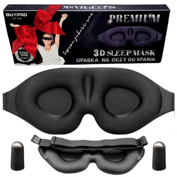Opaska na Oczy Maska do Spania 3D Czarna + Stopery Zatyczki do Uszów
