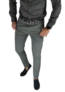 Spodnie wizytowe slim chino gładkie ciemny szary DJ07 - W38