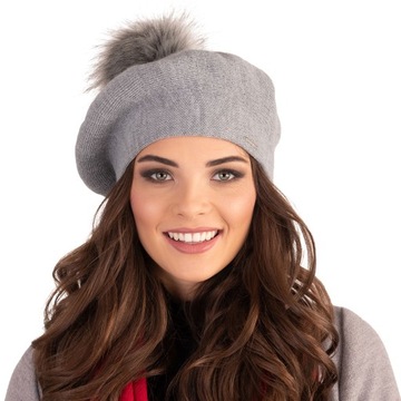 Elegancki Beret damski z pomponem VIVISENCE 7035
