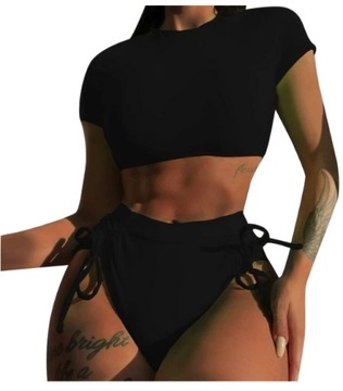 STRÓJ KĄPIELOWY BIKINI Z KRÓTKIM RĘKAWEM CZARNY L