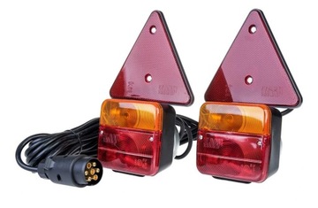 ZESTAW LAMP ŚWIATŁA DO PRZYCZEPY TYLNE 12V 7PIN NA MAGNES +TRÓJKĄT ODBLASK
