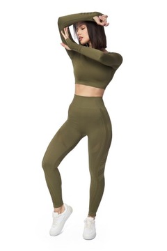 ZESTAW SPORTOWY CROP TOP + LEGGINSY KHAKI M