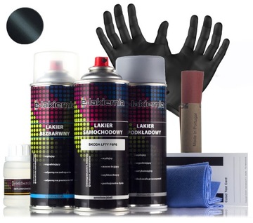 LAKIER SAMOCHODOWY SPRAY + PODKŁAD + BEZBARWNY Skoda LF7Y F6F6 Metal Grau