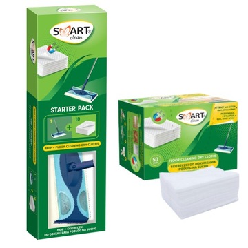 SMART ZESTAW Mop + Ściereczki do odkurzania podłóg NA SUCHO 10+50 ZAMIENNIK