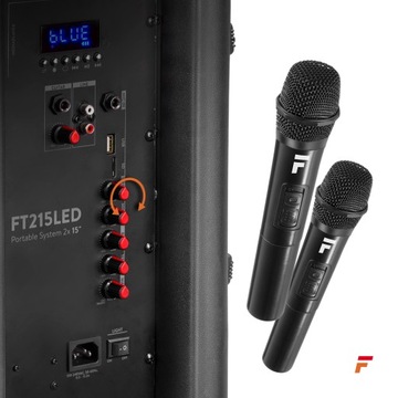 Большая мобильная светодиодная колонна, 2 микрофона для вечеринок по 15 дюймов, 1600 Вт, аккумулятор Fenton