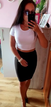 Черная миди -юбка для карандашной трубки на эластичной ленте перед коленом S/M