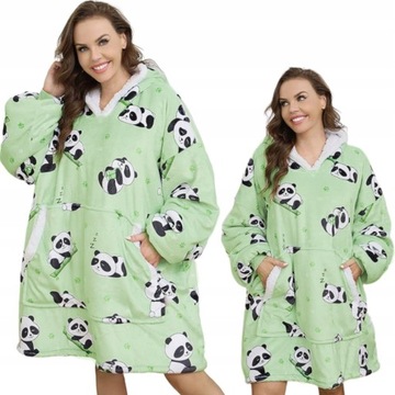 KOC BLUZA Oversize Ciepła Gruba KOCOBLUZA 2w1 XXL PANDA Futrzak z Kapturem