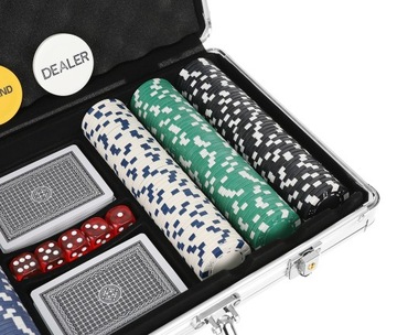 Набор покерных фишек, 300 карт техасских покерных фишек, прочный чемодан с игральными костями