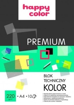 Blok techniczny HAPPY COLOR PREMIUM A4 10 kolorów 220g HA 3722 2030-09