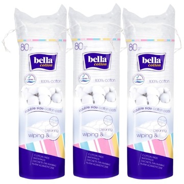 3 x Bella Cotton Płatki kosmetyczne 80 sztuk