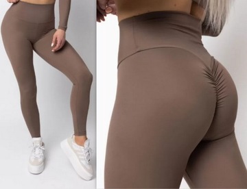 Legginsy sportowe damskie PUSH UP marszczenia SIŁOWNIA KOLORY S/M