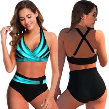 STRÓJ KĄPIELOWY DWUCZĘŚCIOWY KOSTIUM PUSH UP BIKINI BOHO WYSOKI STAN XL