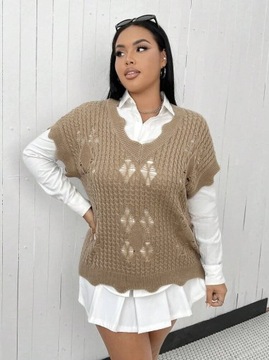 SHEIN EZwear Plus beżowa dzianinowa kamizelka dziura 44