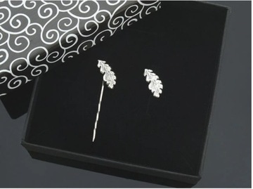 Srebrna 925 szpilka, pins liść dębu