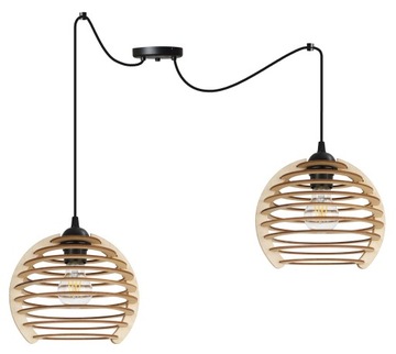 LAMPA WISZĄCA ŻYRANDOL SUFITOWA DREWNO KLOSZ LED