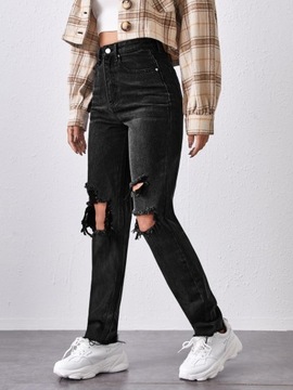 LC44210 *SHEIN SPODNIE JEANSY Z WYSOKIM STANEM Z DZIURAMI XXS